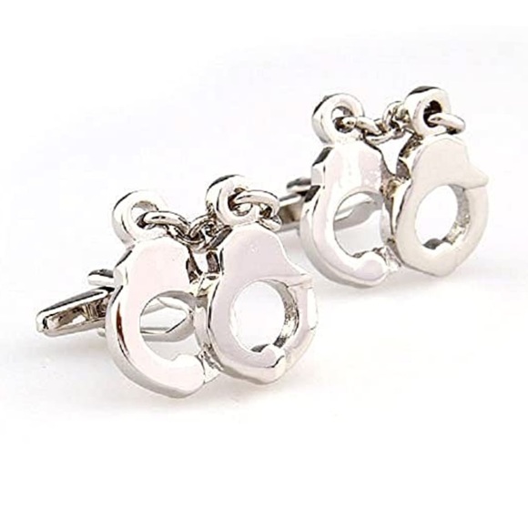 Silver Handcuff Cufflinks with Chain - Picture 1 of 14
